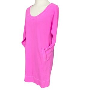 Gap Pima Cotton Pullover Sweatshirt Pocket Dress Neon Pink 3/4 Sleeve Womens XS